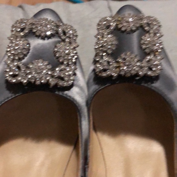Authentic MANOLO BLAHNIK -Italy Rhinestone Gray Heeled Shoes S38 - Picture 9 of 17
